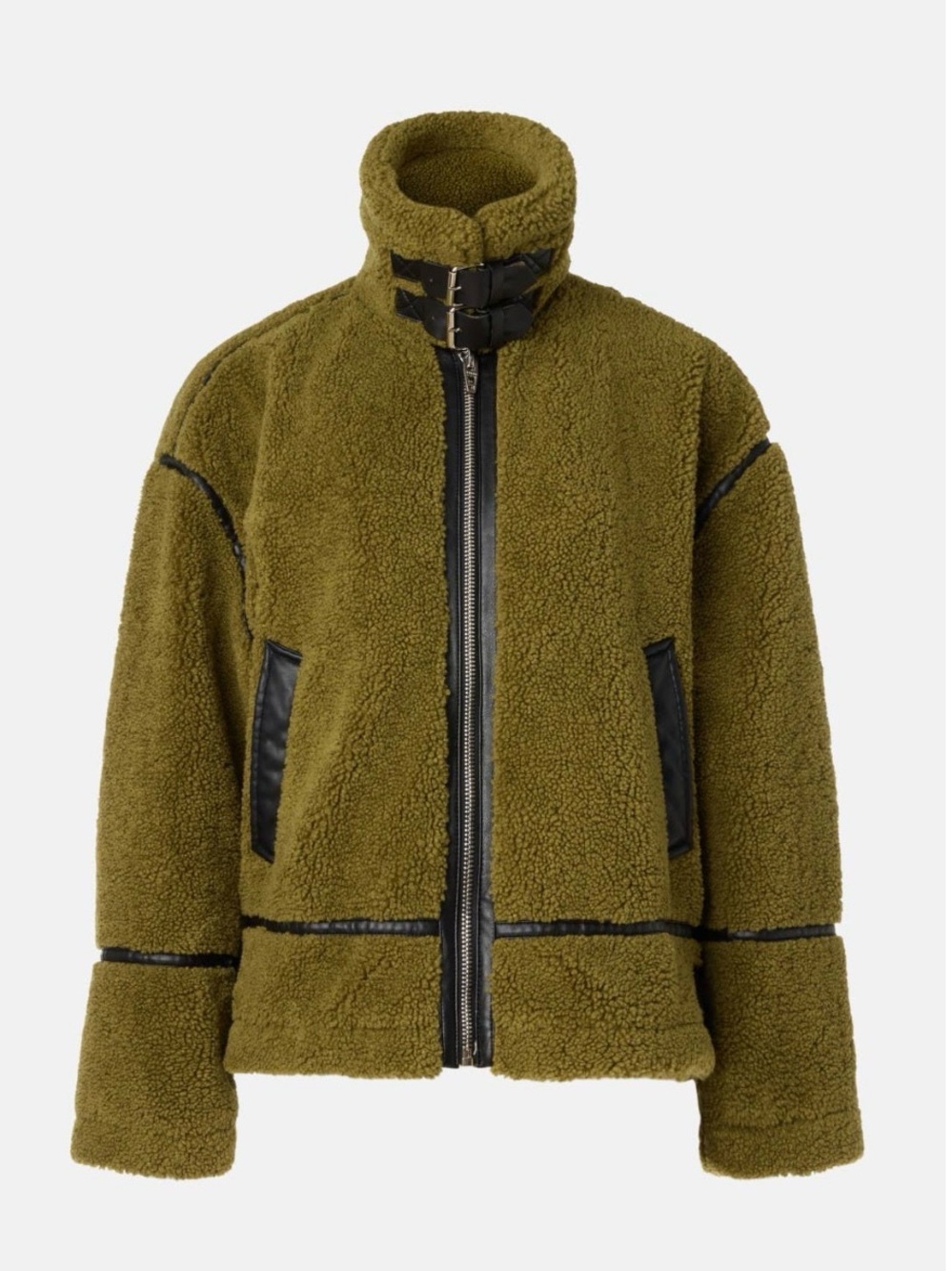 Blank NYC - Viral The Self Talk Jacket Olive Green Faux Shearling Moto